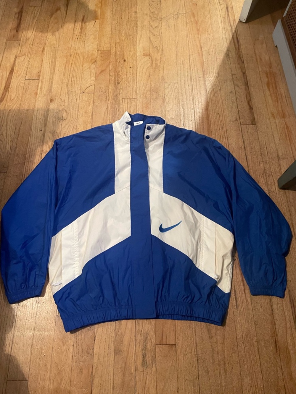Nike Blue and White Retro Windbreaker Jacket